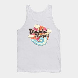 Coastal Cowgirl Retro Vintage Aesthetic Illustration Tee - Beach Vibes Tank Top